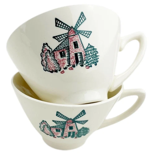 Vintage Stetson Marcrest Tea Cups Set of 2 Coffee Cup Windmill Dutch Farm Decor
