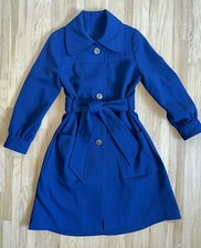 Vintage Navy Blue Coat Dress Lined 1960s 1970s Silver Flower Button Eclectic
