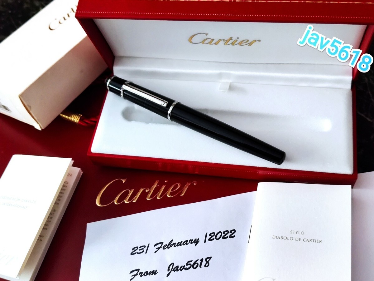 CARTIER DIABOLO FOUNTAIN PEN 18 kt GOLD NIB SAPPHIRE GEMSTONE