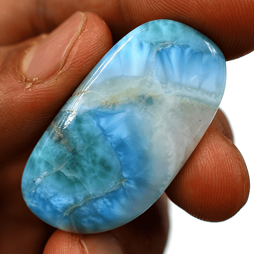 39 Cts Natural Dominican Larimar Top Grade 39.6x21mm Freeform Cabochon Gemstone - Picture 2 of 12