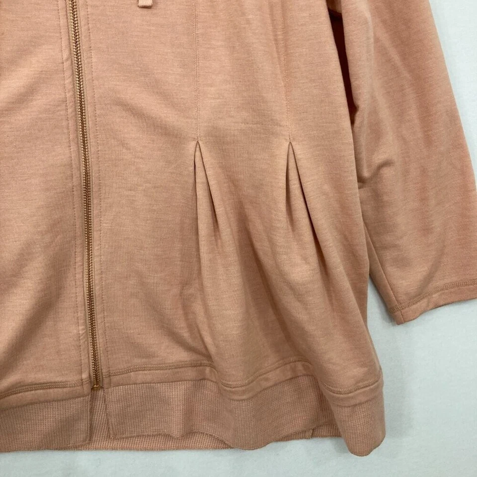 LOGOTIPO Lori Goldstein 2X Jaqueta com Capuz Malha Elástica Mauve Detalhe Plissado Zíper Completo - Imagem 4 de 4