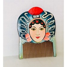 Vtg Chinese Wood Decorative Hair Comb Hand Painted Princess Small Colorful