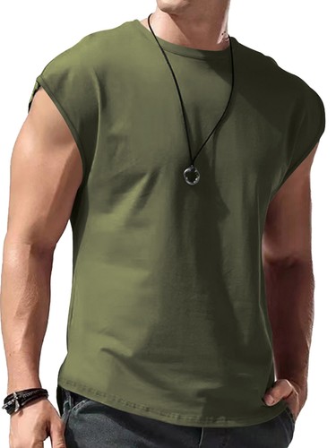 Mens Workout Tank Top Sleeveless Round Neck Gym Bodybuilding Cut Off T Shirts - Picture 17 of 61