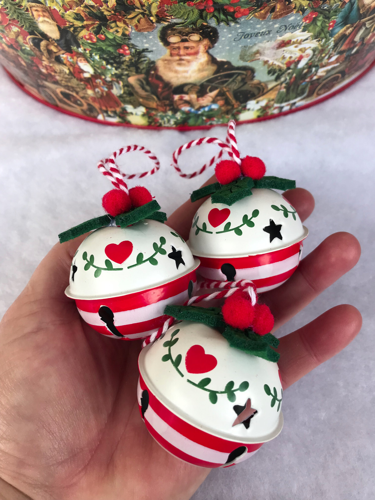 3 FESTIVE JOHN LEWIS METAL HOLLY JINGLE BELL BAUBLE CHRISTMAS TREE