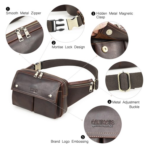 Contacts Flap Style Men's Leather Waist Bag Chest Bag Crossbody Bag For Charger - Picture 5 of 9