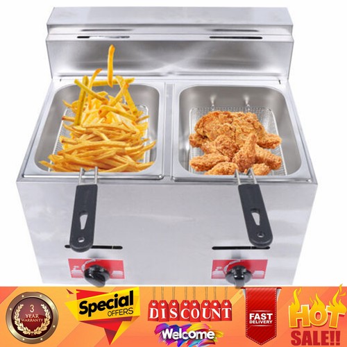 Freidora comercial de GLP propano profundo 12L encimera freidora de gas y 2 cestas + 2 tapas - Imagen 12 de 20