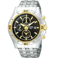 Pulsar Men's PF8398 Chronograph 50m Quartz Stainless Steel Black Dial Watch