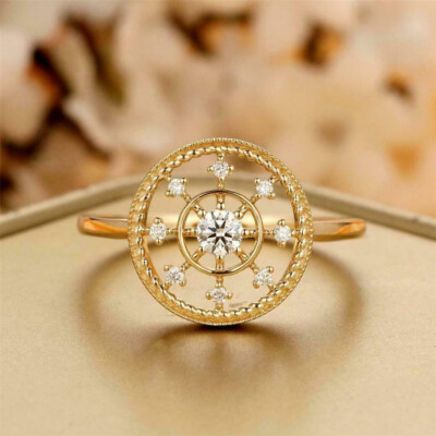 Round Cut Lab Created Diamond Ferris Wheel Wedding Ring 14K Yellow Gold Finish