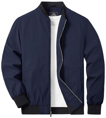 Men's Spring Fall Thin Bomber Jacket Full-Zip Sportswear Lightweight Casual Coat