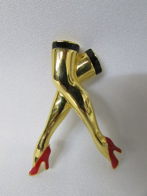 Pin Gold Sexy Legs High Heels Pinup Red Pumps Jewelry Risque Crossed VTG  Rare