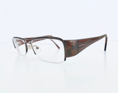 Prada Brown Metal Rectangular W Lucite Temples Glasses Italy VPR521 53 17 135 - Picture 1 of 12