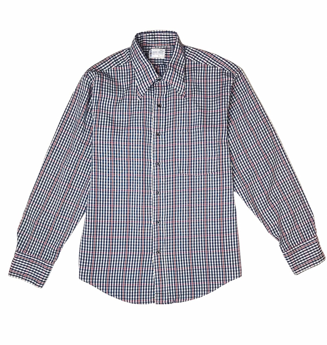 Vtg 60s Shirt Towncraft Penneys Loop Collar Button Down Plaid