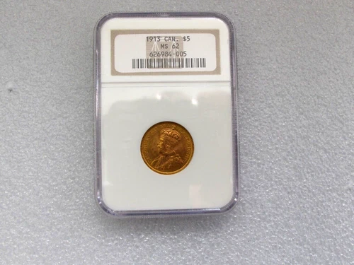 1913 CANADA $5 DOLLAR GOLD COIN KING GEORGE V  NGC MS62