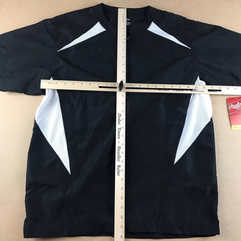 NUEVA Chaqueta Rawlings Niños Mediana 1/4 Cremallera Negro Blanco Béisbol Cortavientos #1441 Foto 4 de 4