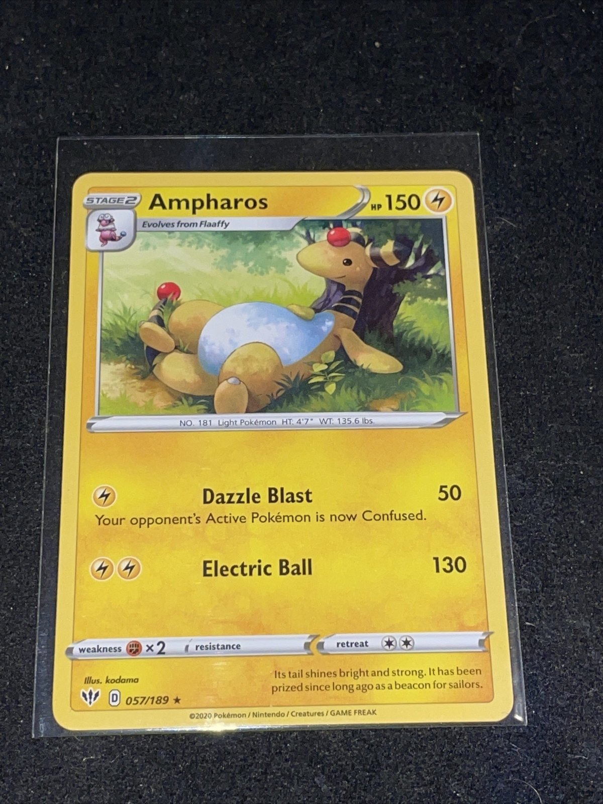 Ampharos 057/189 NM Rare Darkness Ablaze SWSH Pokemon TCG Near Mint Set Card #57