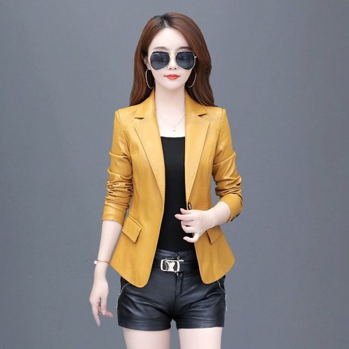 Short Autumn Women's Leather Coat Suit Slim Fit Jacket Ladies Leather Jacket - Picture 4 of 13