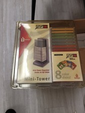Five Colored Iomega Zip Disk 100MB PC Formatted Disks with Mini-Tower Organizer