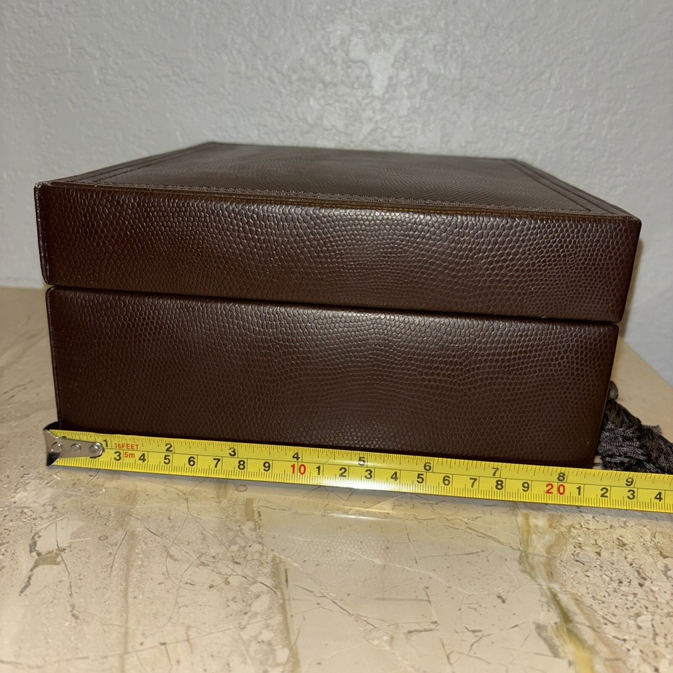 Pottery Barn Mckenna Jewelry Box Medium Size Brown Leather With Key See