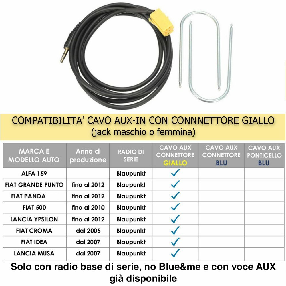 Cavo AUX Per Autoradio Blaupunkt | Jack 3.5mm Femmina | Compatibile Con Fiat Punto, Panda, 500, Lancia Ypsilon - Foto 12