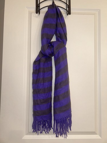 GAP Cozy Classic Purple Stripe Grey Long Wrap Scarf Soft Oversized 76” X 24” - Picture 12 of 13