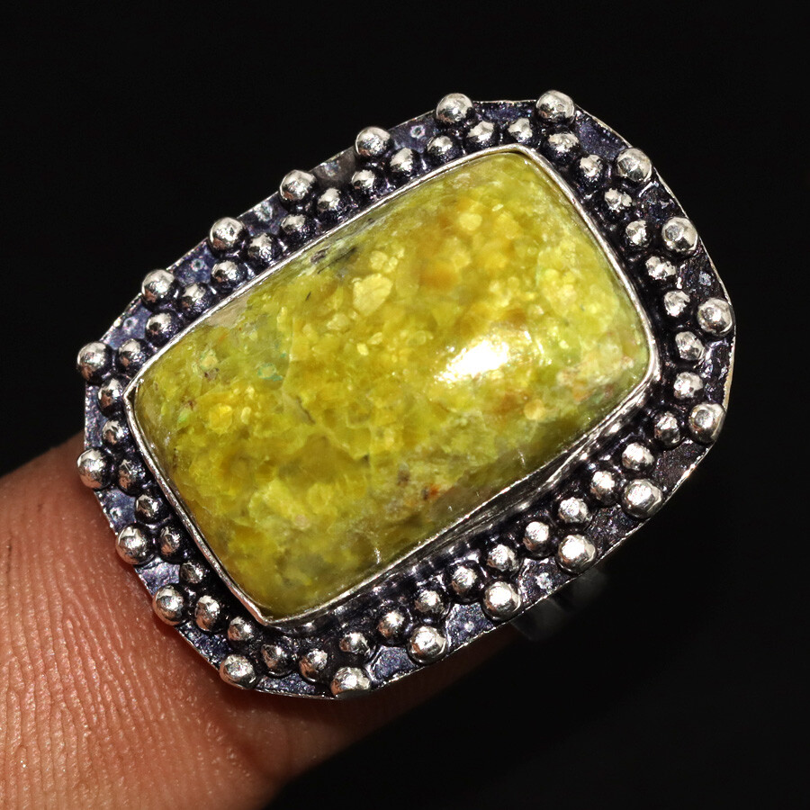 Australian Green Opal Silver Plated Ring Size US 5.5 Jewelry