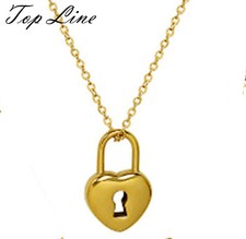 Women Girl Gold Lock Heart Titanium Stainless Steel Love Pendant Necklace 16-18"