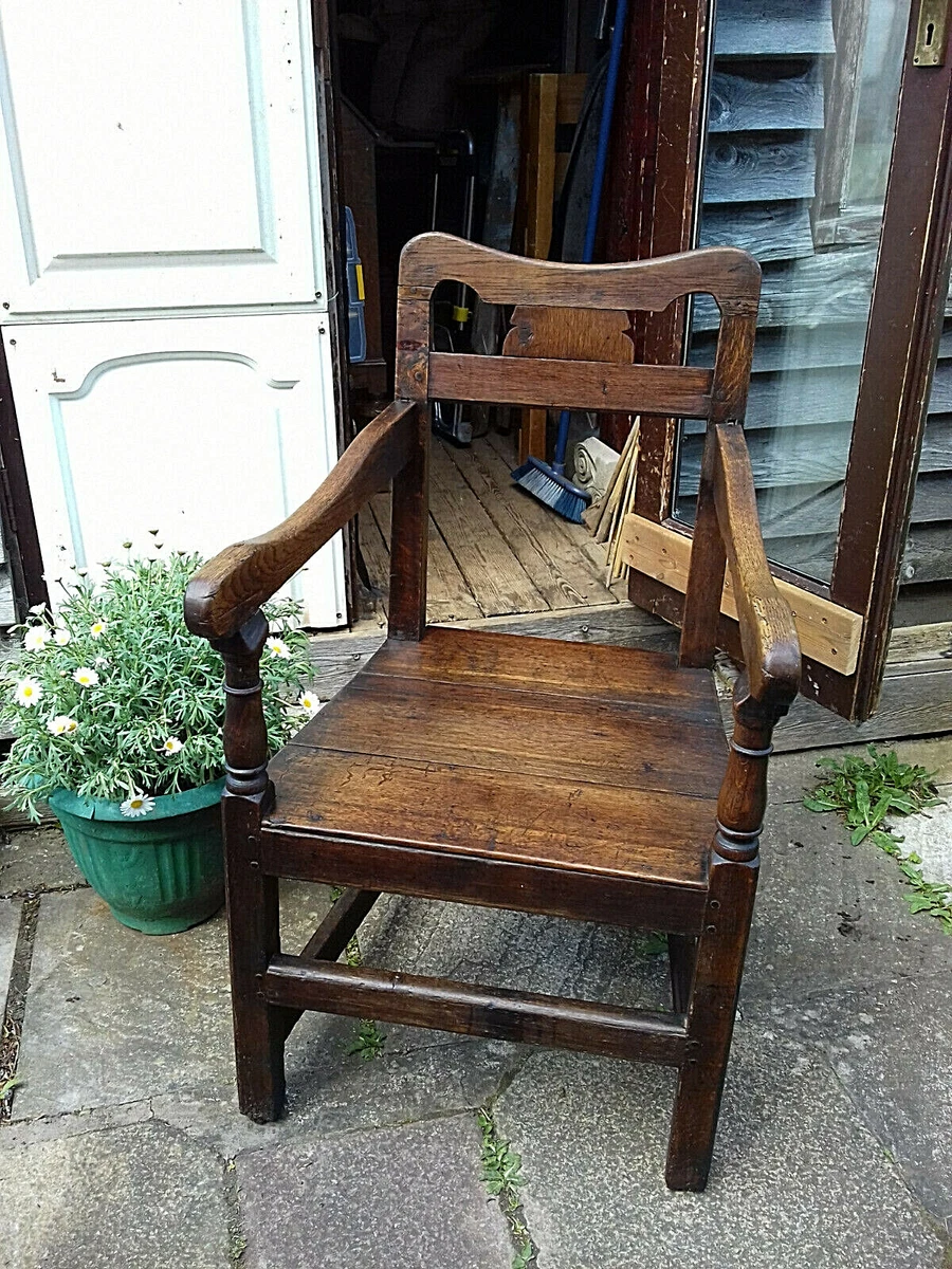 Antique Original Wainscot Oak Wood Hall Fireside Chair eBay