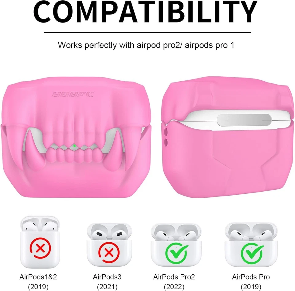 3D Tiger Tooth Protective Case for AirPods Pro 2 in Vibrant Pink - Stylish & Fun - Image 4 of 4