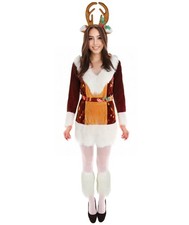 Adult Unisex Brown Reindeer Costume  Plush Full Body Jumpsuit with Antlers