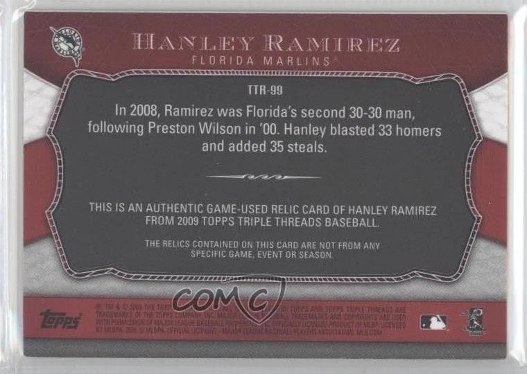 2009 Topps Triple Threads Relics /36 Hanley Ramirez #TTR-99 - Image 2 of 2
