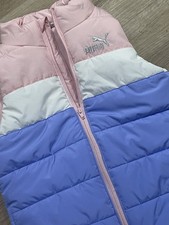 PUMA Puffer Vest Full Zip Youth Girls Size Small 7/8 Pink Purple White 1001
