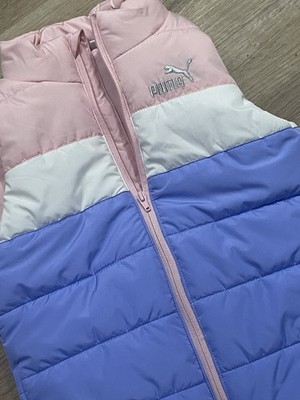 PUMA Puffer Vest Full Zip Youth Girls Size Small 7/8 Pink Purple White #1001