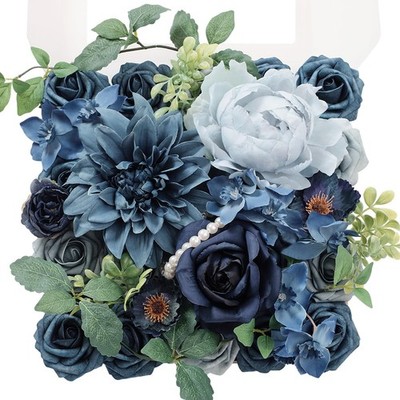 Navy Blue Artificial Flowers Combo DIY Wedding Bouquet Centerpiece Decor