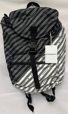 Givenchy Light 3 Chain Logo Print Two-tone Stripe Backpack Black White NWT