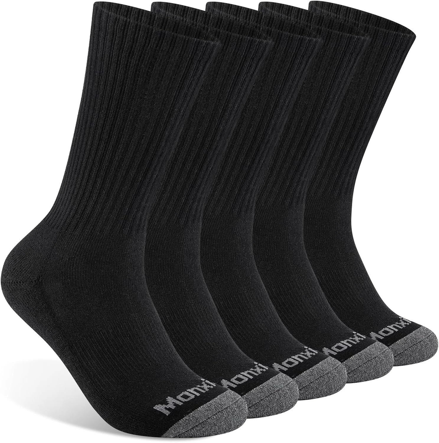 Mens 100% Cotton Moisture Wicking Cushioned Crew Socks, Athletic Performance