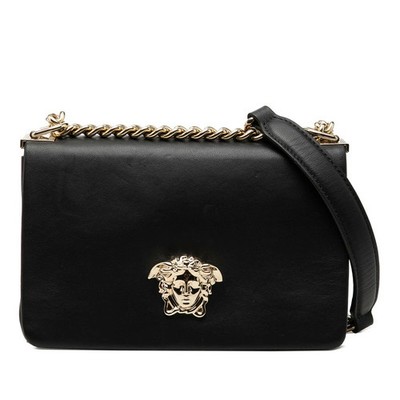 VERSACE Medusa Flap Chain Shoulder Bag Black Leather