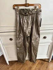 Carbon 38 Metallic Swishy Cargo Nylon Jogger Pants NWT Athleisure Small Pockets