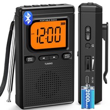 2000mAh Rechargeable AM FM Radio with Bluetooth Portable Transistor Pocket Ra...