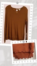 A New Approach Ribbed Long Sleeve Lettuce Cuff & Hem Rust Top Size XL