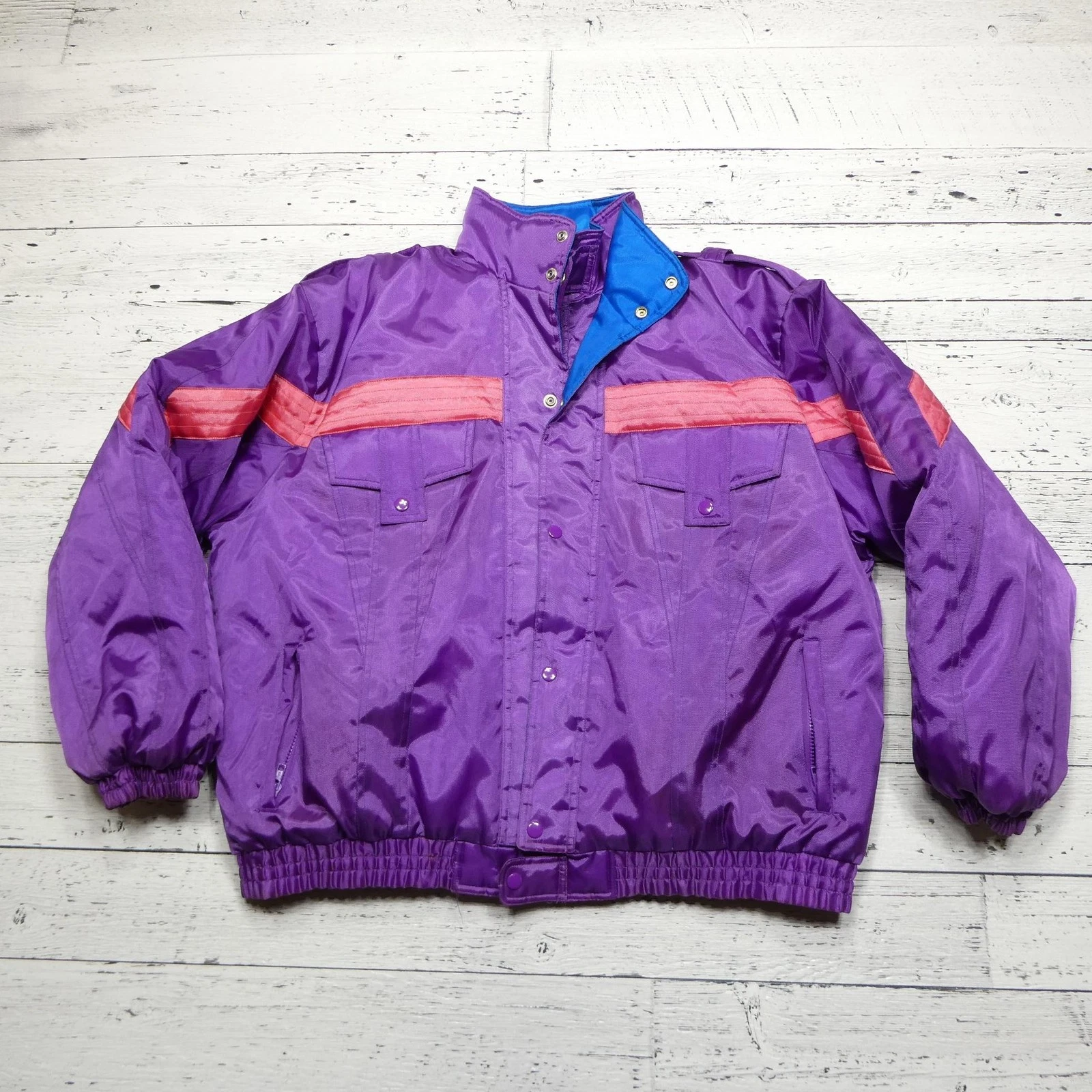 Vintage Mixed Blues Jacket Mens XL Purple Pink Nylon Colorblock Ski Snow 90s
