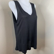 Rails The Resort Tank Black Sleeveless Shirt Thin Lightweight Sz L Linen Blend