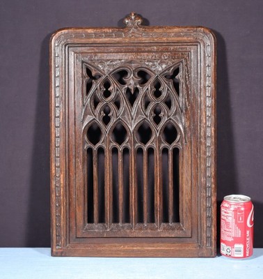 French Antique Gothic Revival Panel in Solid Oak Wood Salvage Early 1900's