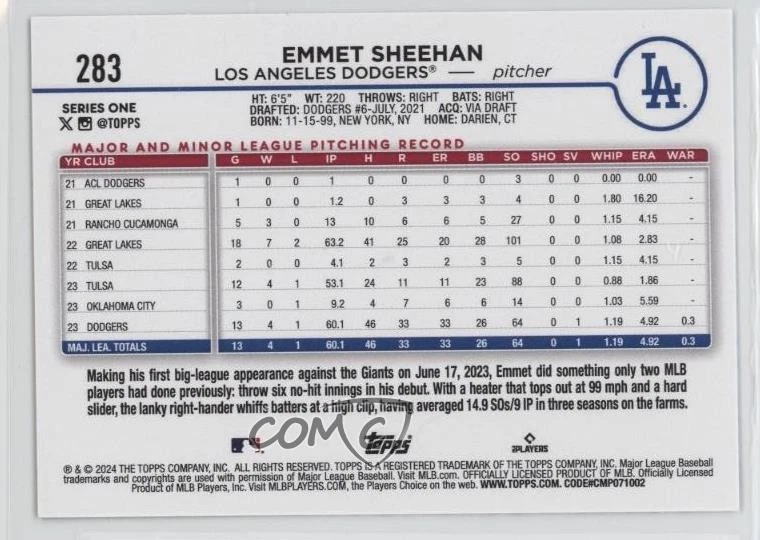 2024 Topps Complete Set All-Star Game Foilboard Emmet Sheehan #283 Rookie RC - Image 2 of 2