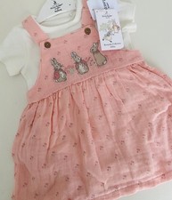 Up To 1 Month PETER RABBIT BNWT Baby Girl Clothes Cute Pinafore Set-Peach Cream