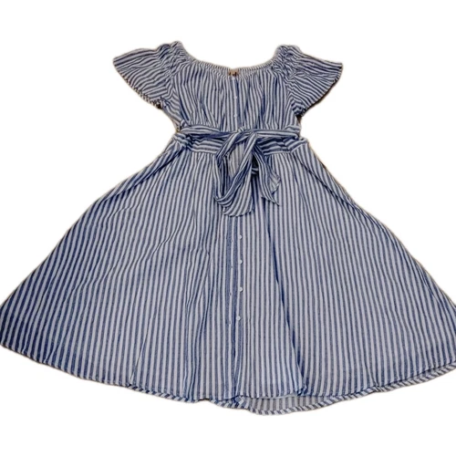 NEW Gibson Latimer Dress 1X Nautical Striped Woven Ruffle Tie Belt Button Lined