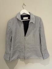 Y2K Liz Claiborne Blue White Pinstripe Zip Jacket UK 10 Smart Casual Tailored