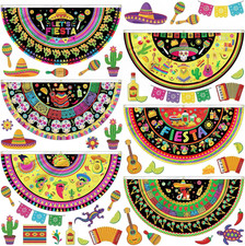 Cinco De Mayo Fan Flag Set - 6 Pack Mexican Fiesta Half Fan Banners, 1.5 X 3Ft D