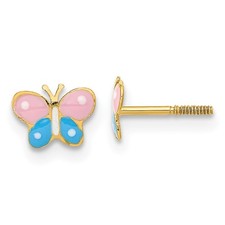 14k Yellow Gold Madi K Polished Enameled Butterfly Screwback Post Earrings