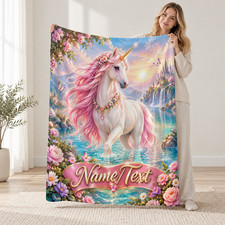 Personalized Pink Maned Unicorn Coral Fleece Blanket
