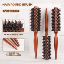 6 Style Boar Bristle Round Wood Hair Brush Curling Styling Rolling Barrel Comb